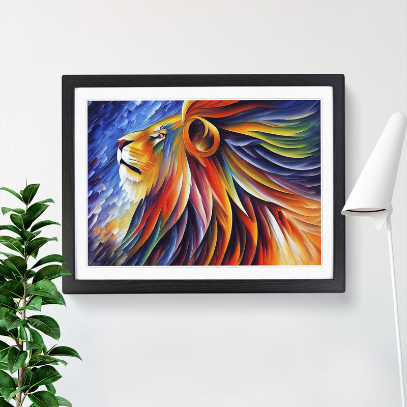 Lion Vol.4 - Single Picture Frame Print, Black, 46cm H x 64cm W x 2cm D