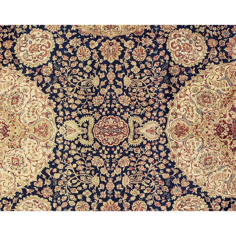 Tapis bleu et crème noué à la main de haute qualité