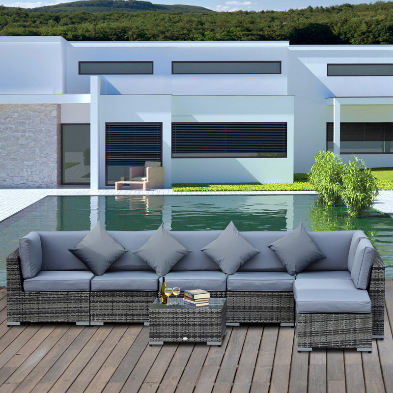 Aalijah Outdoor Garden Corner Sofa with Cushions
