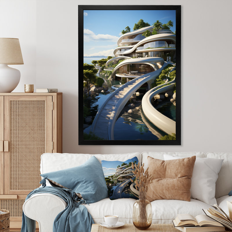 " Futuristic Architecture V ", Black Single Picture Framed, 40" H x 30" W x 1.5" D