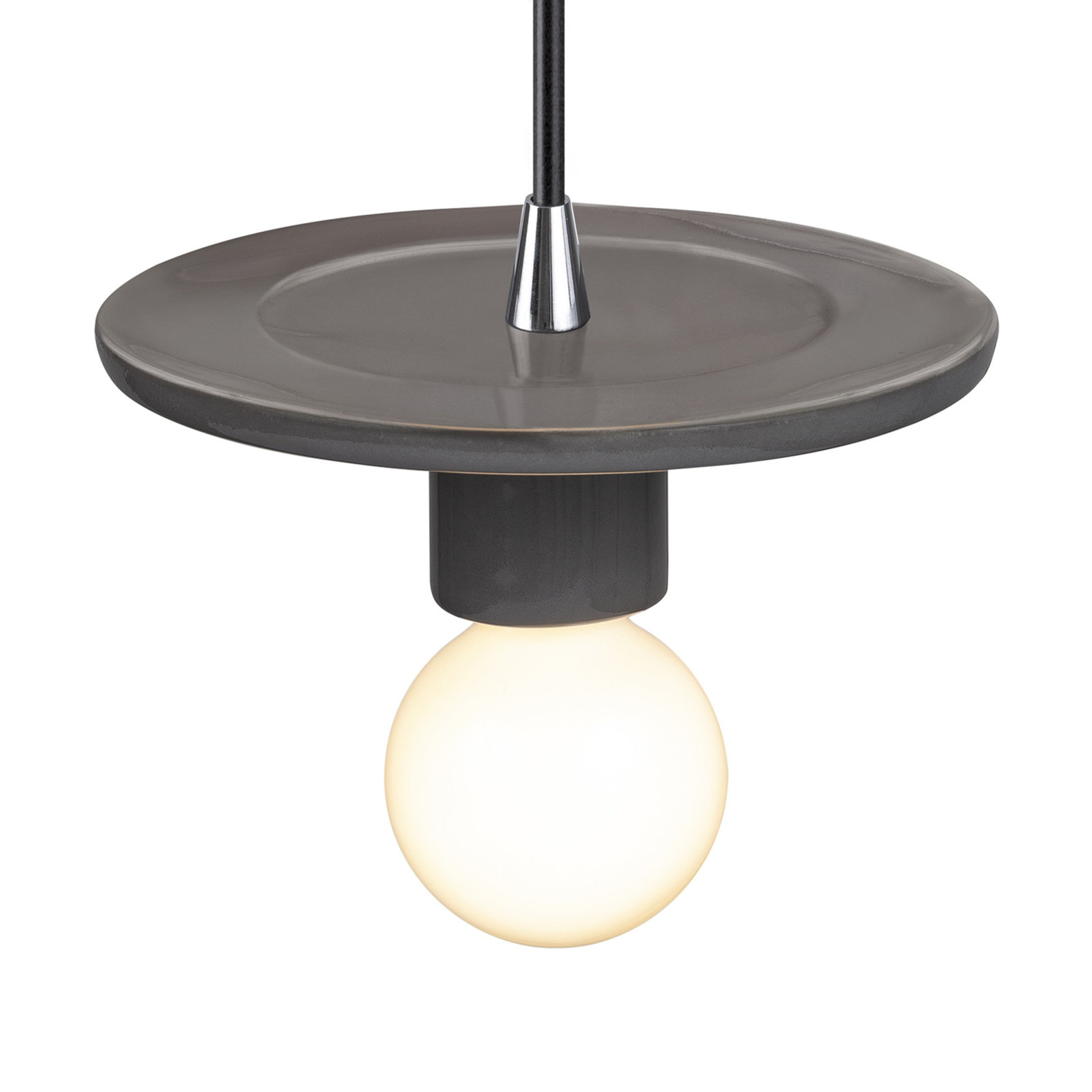 Leni Single Light Ceramic Dimmable Pendant, Gloss Gray, Polished Chrome