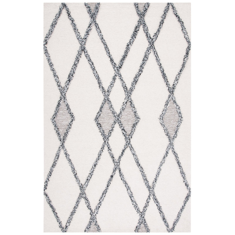 Papke Geometric Handmade Tufted Cotton/Wool Ivory Area Rug, Rectangle 8' x 10'
