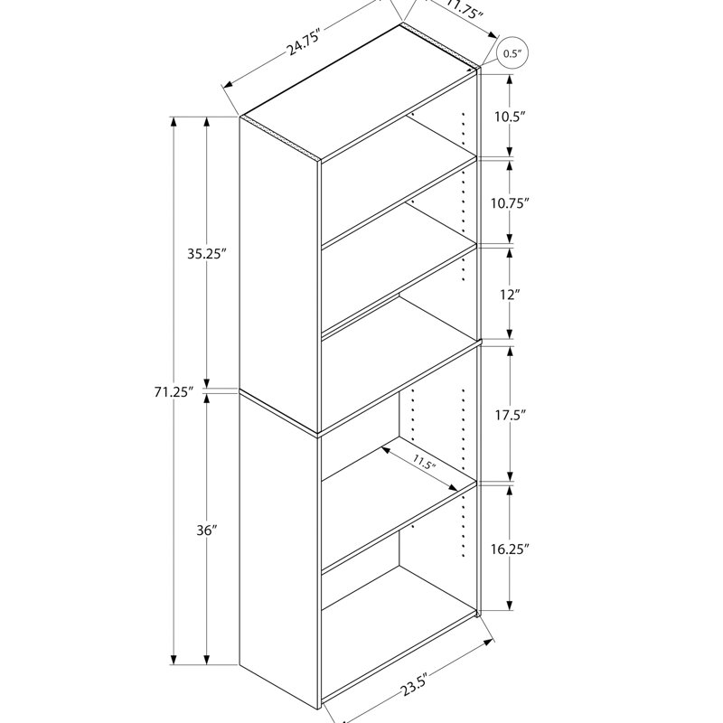 Bibliothèque 72 "H 72" en stratifié gris, 6 niveaux, pour bureau et chambre à coucher, transitionnel, 3 tablettes réglables, 2 tablettes fixes fixes, avec bibliothèque basculante H 72 ", stratifié et chambre à coucher