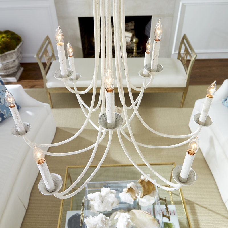 Lustree 9 lumières façon bougie/classique Polito, Blanc perse