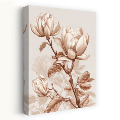 Sepia Magnolia Blooms 1 Piece Wrapped Canvas Wall Art