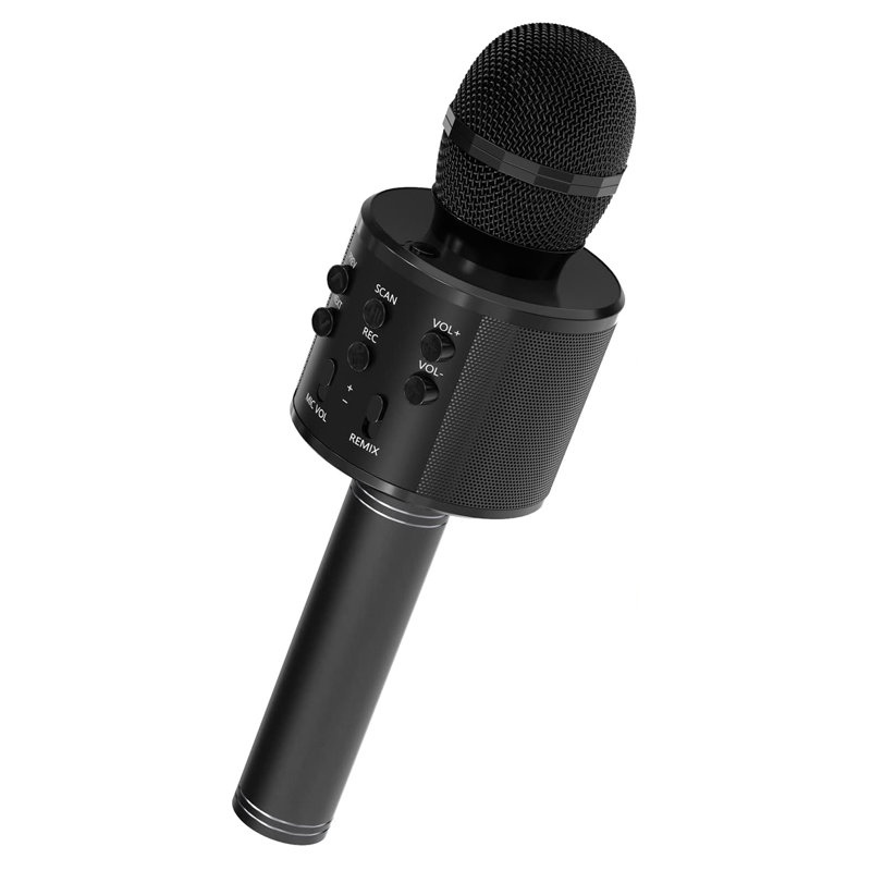 Micro karaoké sans fil à 5 cœurs avec haut-parleur 3 en 1 Bluetooth Microfono Inalambrico, Noir, noir, noir, noir