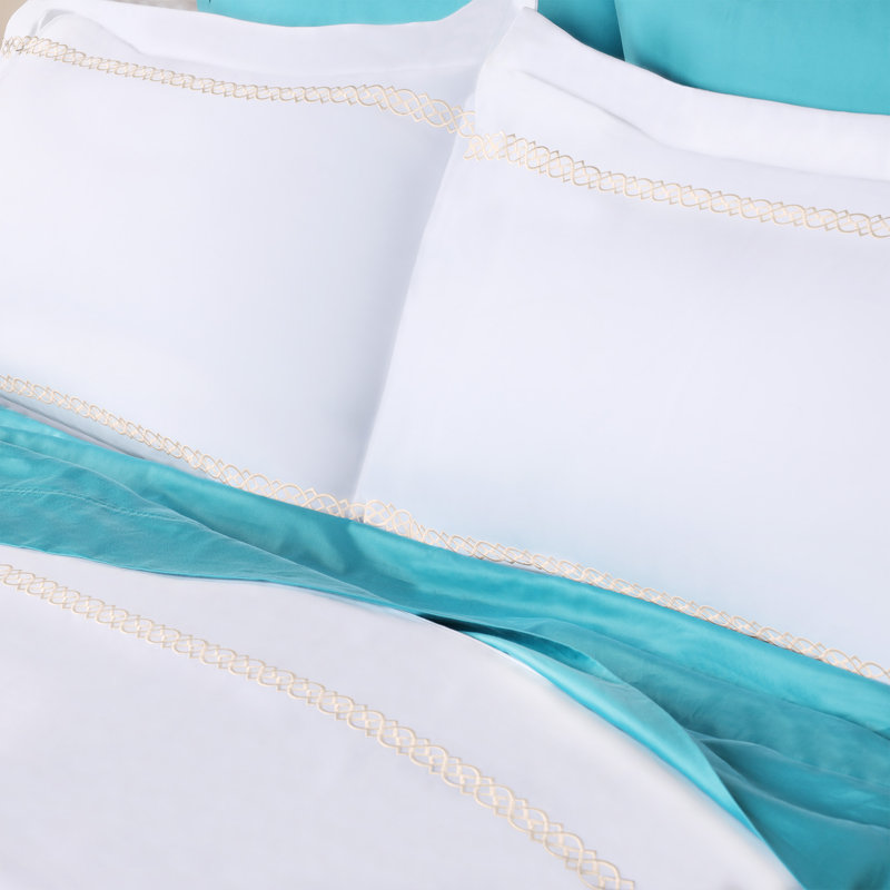 Housse de couette 100% coton 1000 fils à broderie 1000 fils (ensemble de 3), Blanc / ivoire