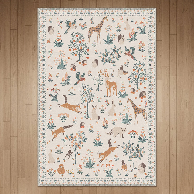Alcoa Floral and Animal Print Performance Machine Washable Area Rug, Rectangle 6' x 9', Beige