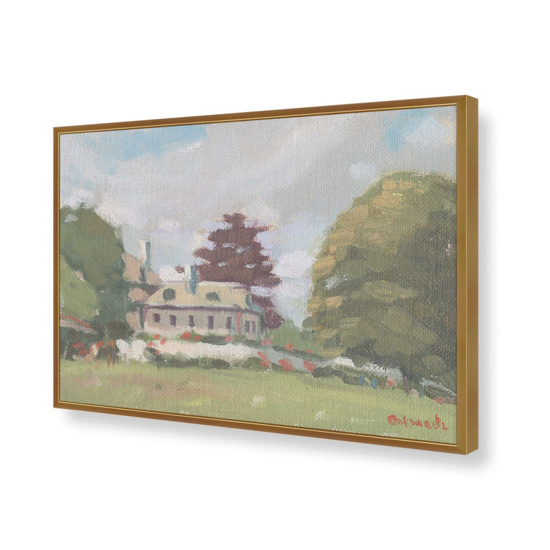«New England Home in Spring» par Stephen Calcasola, reproduction d'art, H 18 po x l 24 po, Gold