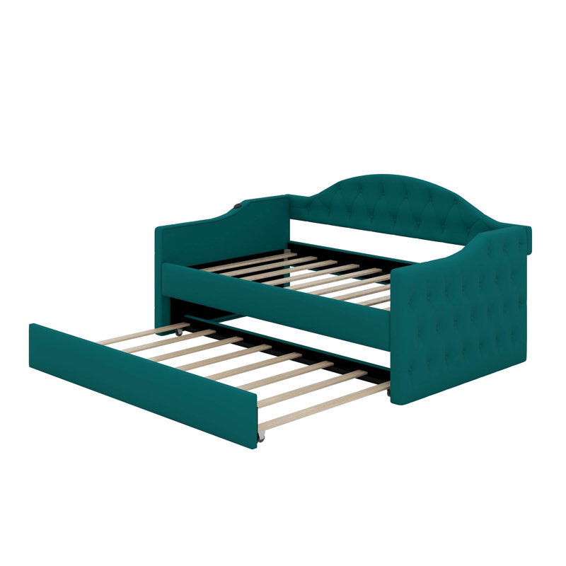 Lit de jour simple capitonné et rembourré avec couchette, canapé-lit en velours avec ports USB et ports de charge de type C