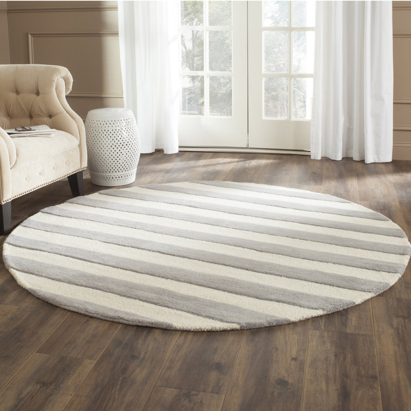 Tapis rayé en laine touffeté à la main Erol, Rond 6 pi