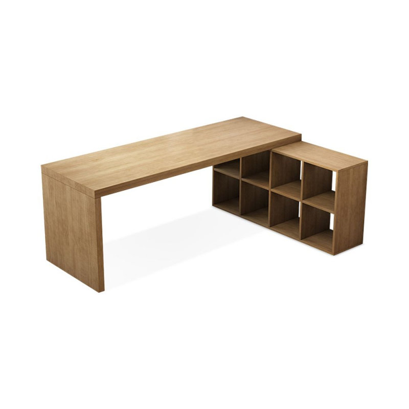 Wood color L-Shaped Solid Wood Desks, 29.53" H x 70.87" W x 55.12" D, Right Hand Return