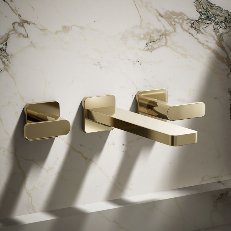 Parallel Wall-Mount Bathroom Sink Faucet Trim, Vibrant French Gold