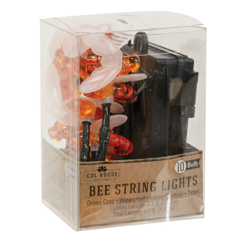 Battery Powered Yellow LED Bee Outdoor String Lights
