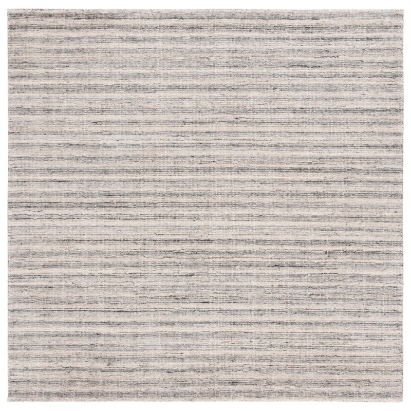 Brileigh Hand Loomed Wool/Viscose/Cotton Striped Rug in Ivory/Dark Gray, Square 6'