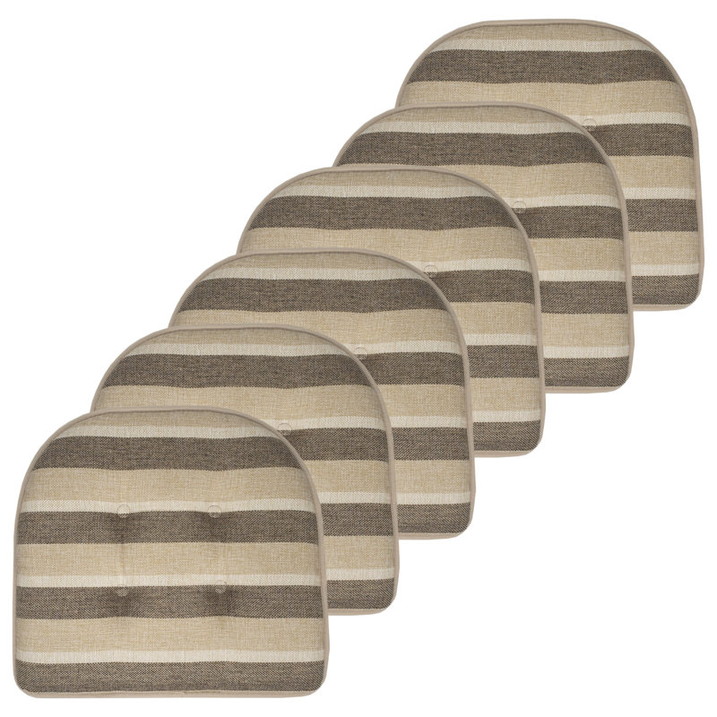 Bradford Striped Indoor U Shaped Memory Foam 17" x 16" Chair Cushion, Beige/Brown, 12