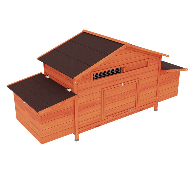 Poulailler d'extérieur fabriqué en bois massif avec 2 boîtes de nidification, points d'accès pour la plage, doublure étanche, extérieur résistant, mécanisme de verrouillage sécuritaire pour les prédateurs, zone ventilée, pratique