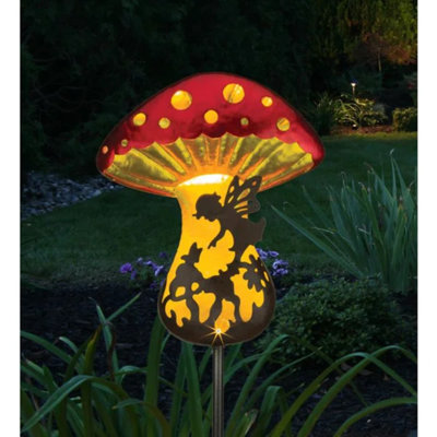 Fantasy Mushroom Metal and Solar Decorative Garden Stake with Integrated LED