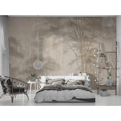 Murale forêt neutre neutre | Papier peint arbre taupe forêt | Non tissé ou pelez et collez