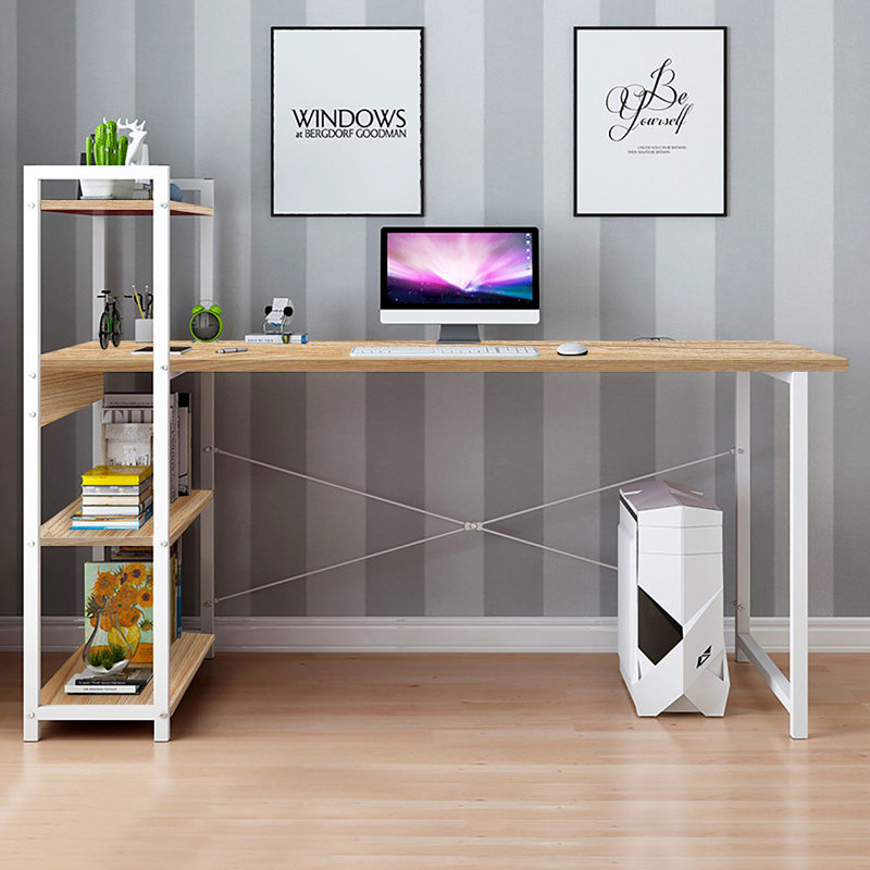 Metal Base Computer Desk, Walnut/White, 109.22cm H x 119.38cm W x 48.01cm D