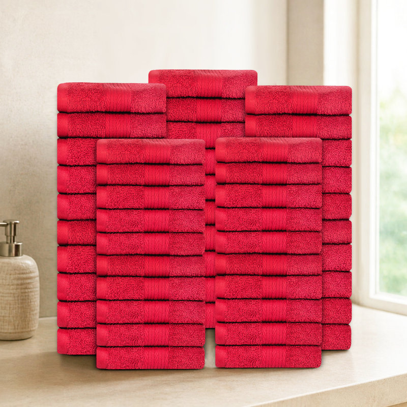 Lingettes 100% coton 600 g / m² 12 x 12 pouces, absorbant doux et à séchage rapide, Rouge, Ensemble de serviettes 200 pièces