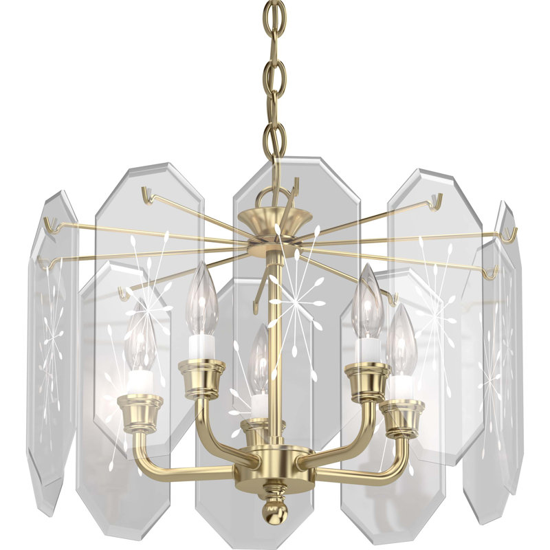 Elegant Polished Brass 5-Light Chandelier with Clear Glass Shades