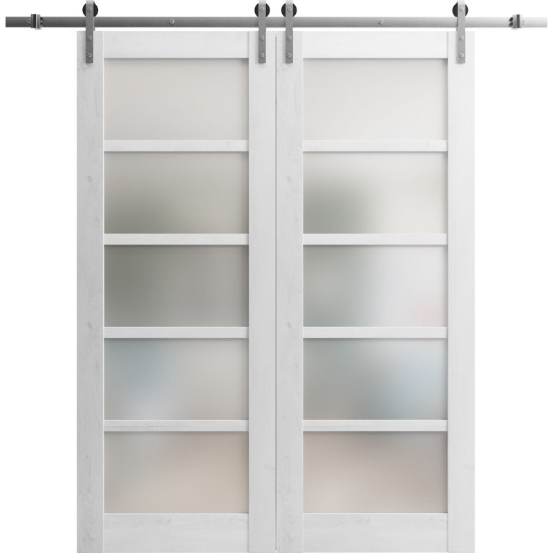 Porte de grange en bois lambrissé sans trousse de quincaillerie d’installation, 56 po x 80 po, Blanc nordique
