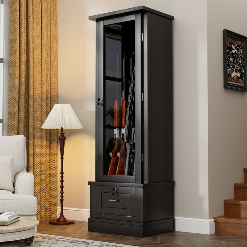 10 Gun Safe For Rifles, Wooden Display Gun Cabinet For Long Rifles, Quick Access Cabinet Safes With Large Sapce Storage For Multiple Short Gun, Espresso