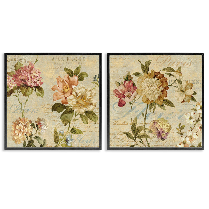 «Vintage French Floral» par Deborah Devellier - impression d'art graphique, Giclée encadrée noir minuit, H 17 po x l 17 po