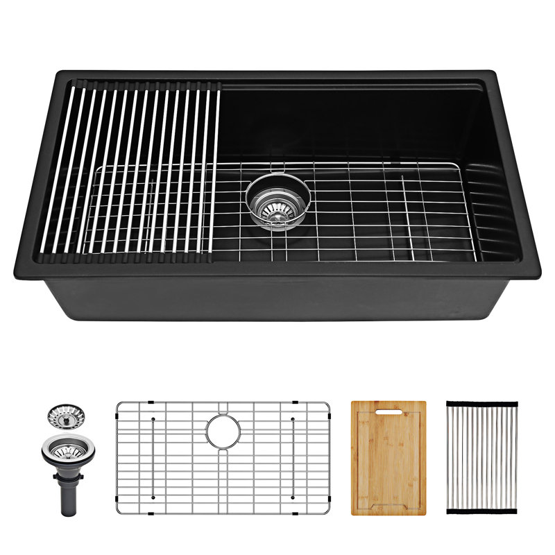 Évier de cuisine encastré en granite, Noir