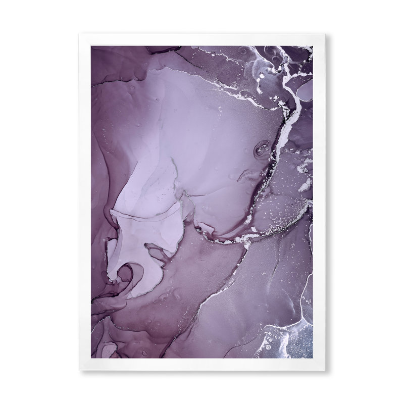 Encre de marbre mauve et grise mauve - peinture sur toile, H 32 po x l 24 po x P 1 po, Cadre photo blanc