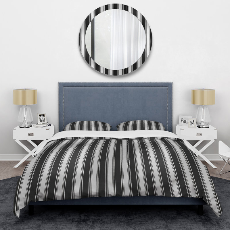 Ensemble de housse de couette moderne noir et blanc à fines rayures II, Housse de couette très grand et 2 très grandes t