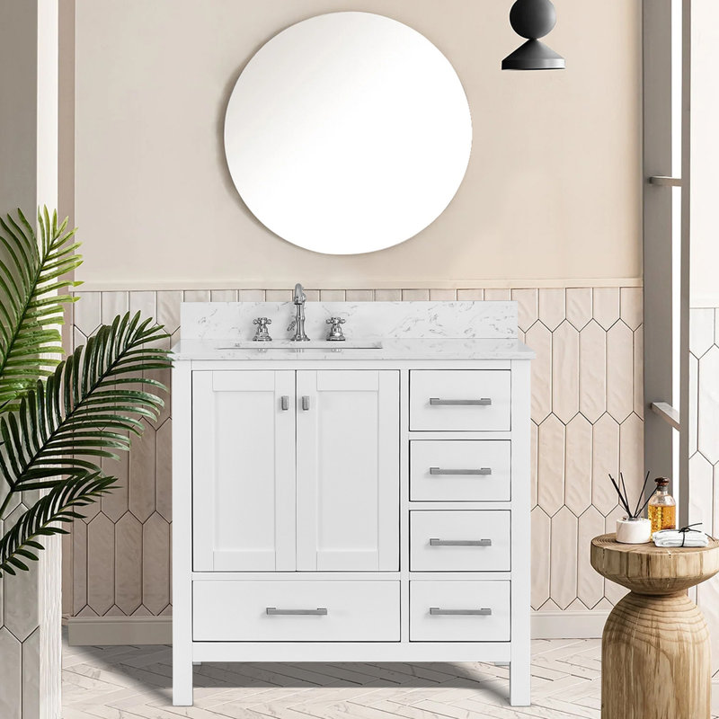 Meuble-lavabo de 36 po, meuble-lavabo avec cadre en bois massif, comptoir de meuble-lavabo autoportant avec lavabo