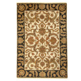 Hand Knotted Wool Oriental Area Rug in Ivory And Black