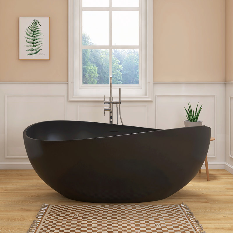 Fslefay 63'' Freestanding Bathtub Solid Surface Deep Soaking Tubs, Black