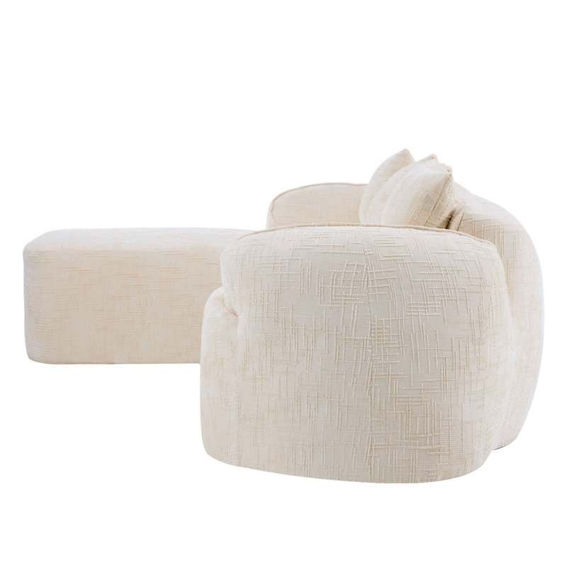 Canapé modulaire en L Chenille avec quatre coussins, Chenille beige