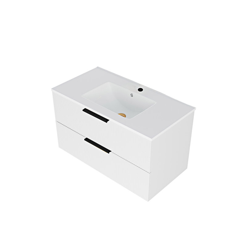 Meuble-lavabo mural flottant avec lavabo en céramique, Blanc mat, 36"