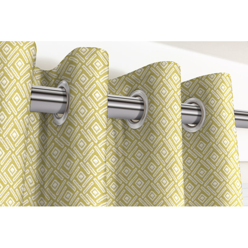 Lampkins Outdoor Cotton Blackout Curtain Pair, Yellow/Grey, 116 W x 137 D cm