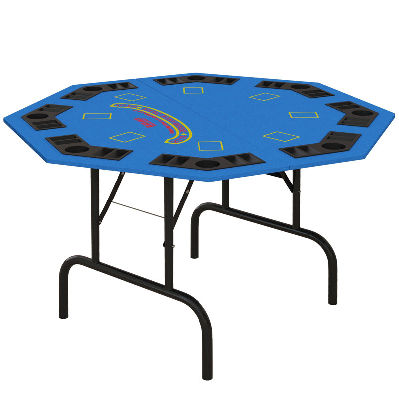 Table de poker pliable 47 "Octagon Table de poker Blackjack Texas Holdem Table de poker pour 8 joueurs avec plateau de jetons et porte-gobelets