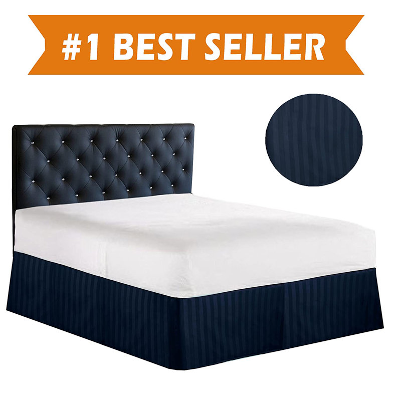 Tailored Microfiber Bed Skirt with Inverted Pleats, Wrinkle-Resistant, 14-Inch Drop, Navy, California King