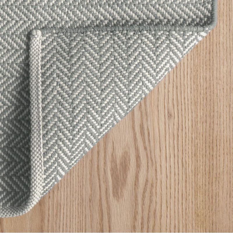 Herringbone Swedish Blue Handwoven Cotton Rug, Rectangle 3' x 5', Slate Gray