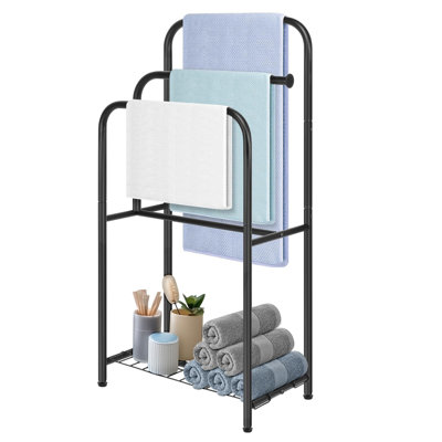 35.3" H 3‑Tier Freestanding Metal Towel Rack, Floor Towel Hanger with Storage Shelves for Bathroom & Pool
