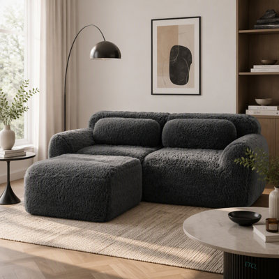 Canapé en forme de L sans os, tissu moelleux moelleux et moelleux, avec éponge haute densité 32D, sans assemblage requis, conception ergonomique inférieure antidérapante, avec coussins décoratifs, convient aux chambres à coucher