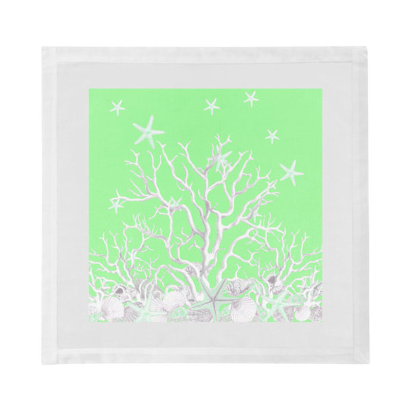 Coral Branch Cotton Sateen Dinner Napkins, Green