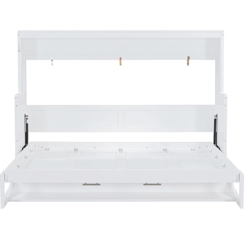 Lit double, couleur blanche, bureau hydraulique pliant, peu encombrant pour les petits espaces de vie, support de 600 lb, lit double / grand avec rangement intégré pour matelas avec mécanisme, cadre, capacité de poids,