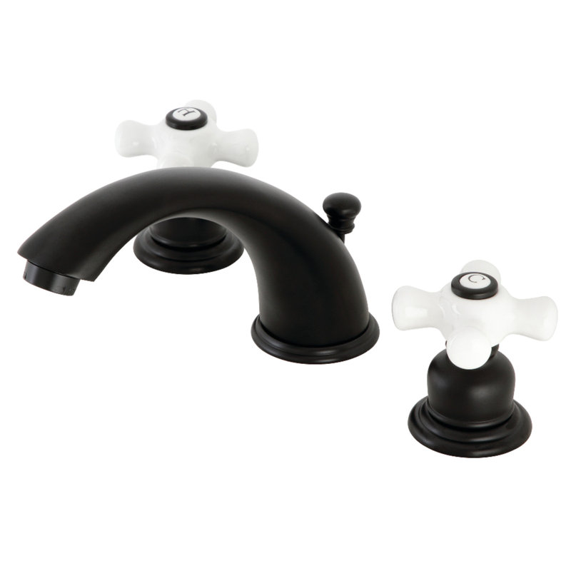 Kingston Brass Magellan Two-Handle 3-Hole Deck Mount Widespread Bathroom Faucet with Retail Pop-Up Drain, Polished Brass