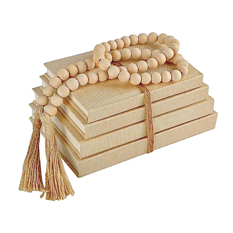 Livres décoratifs en lin 4 pièces, Beige