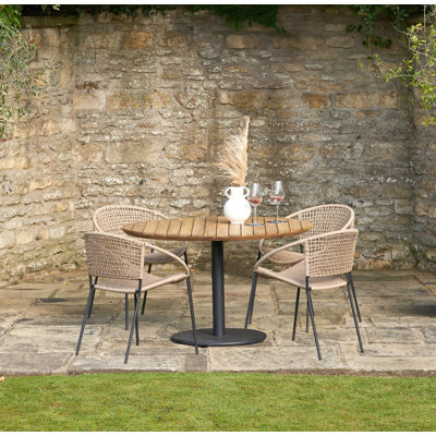 Duplantis 4 - Person Teak Metal Patio Dining Set with Round Table