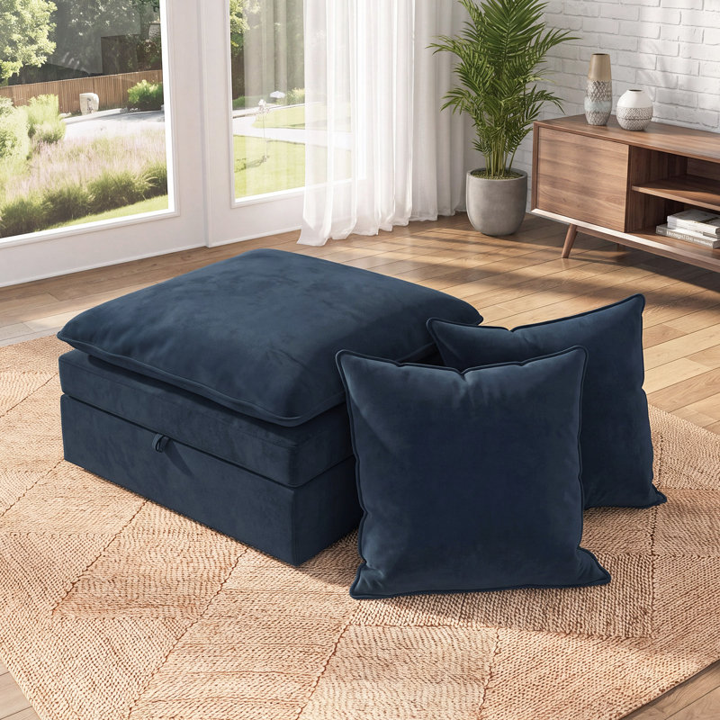 Repose-pieds + coussin Velours côtelé gris foncé, Velvet, Blue