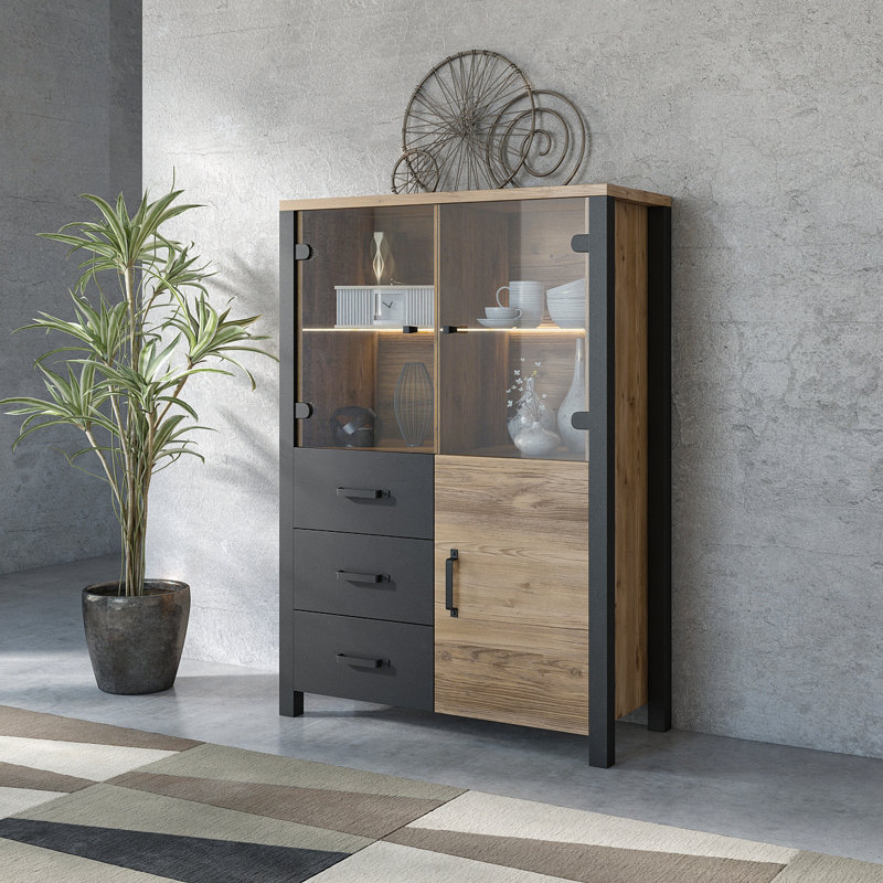 Monango Display Cabinet, Appenzeller Spurce/Black Mat